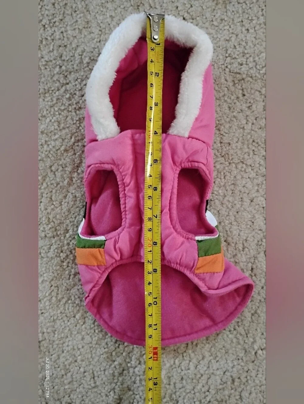 Brand New, Never Worn Pink Hooded Pet Jacket with Multicolor Stripes - Size XXS